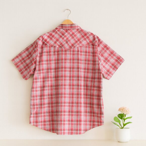 Wrangler Western Plaid Pearl Snap Shirt Men’s 2XL Red Short Sleeve Cowboy Style - Picture 2 of 10